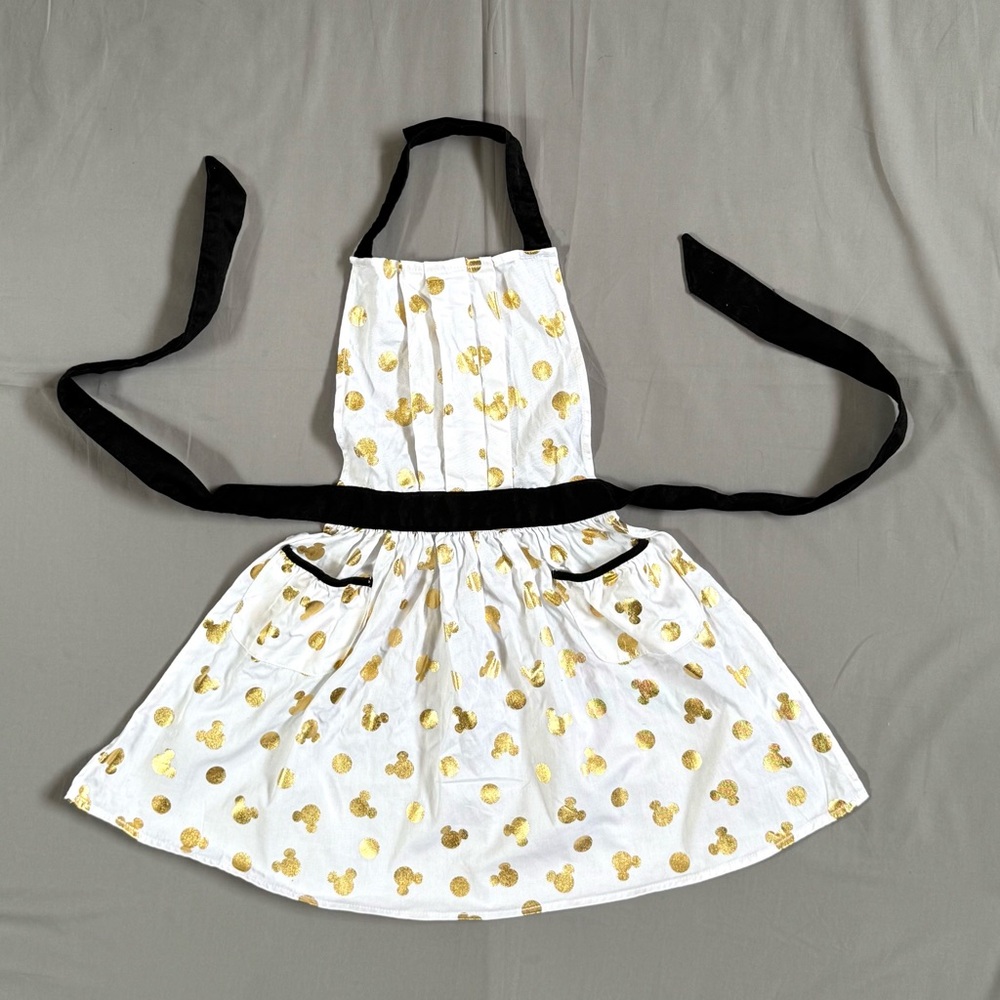 Disney Parks Junior Cooking Apron Gold Polka dots One Side